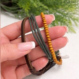 American Eagle Outfitters Green, Brown & Yellow Bracelet Set